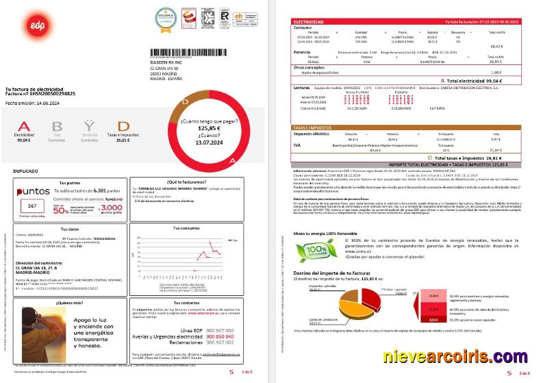 SPAIN EDP business utility bill, version 2